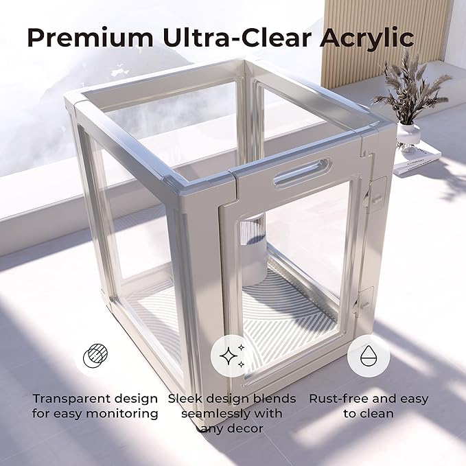 Clear Acrylic Plastic Dog Playpen Indoor,for Puppy Cat Rabbit Ferret Transparent Pet Pen,Easy Assemble Enclosure,Preferable for Small Dogs (4 Panels (White))