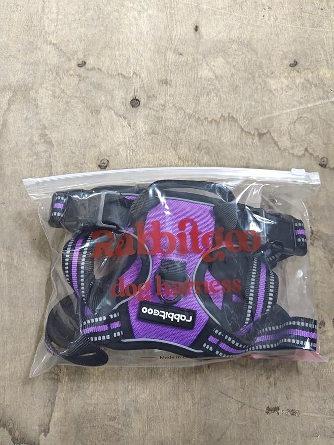 rabbitgoo Dog Harness, No-Pull Pet Harness with 2 Leash Clips, Adjustable Soft Padded Dog Vest, Reflective No-Choke Pet Oxford Vest with Easy Control Handle for Small Dogs, Purple, S