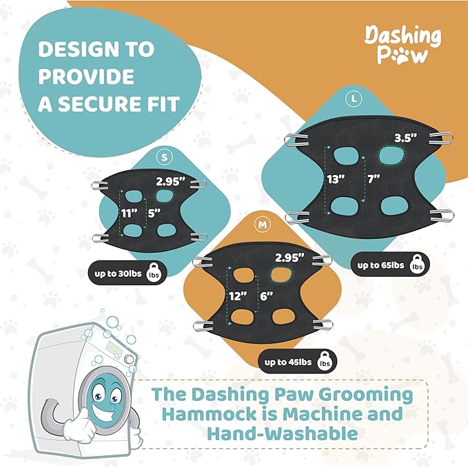 Dog Grooming Hammock – Sturdy & Safe Dog Hammock for Grooming with Durable Carabiner Clips & Straps – Soft, Comforting Dog Grooming Harness – Pet Grooming Hammock + Nail Trimmer for Large Dogs