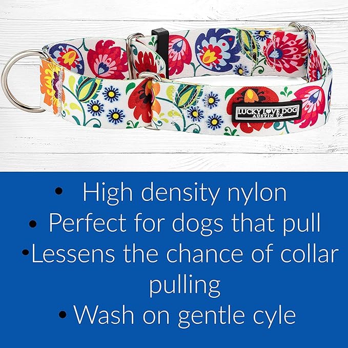 Lucky Love Dog Wide Martingale Dog Collar - No-Slip, Durable, & Soft Webbing 1.5 inch Martingale Collar for Dogs Male and Female - Ideal for Training & Walking, Stylish Ladybird Pattern, Large Size