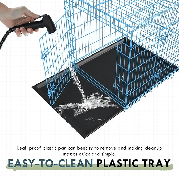 PayLessHere Large Dog Crate Kennel for Medium Large Dogs 36 inches Metal Dog Cage Double-Door Folding Travel Indoor Outdoor Puppy Playpen with Divider and Handle Plastic Tray,Blue