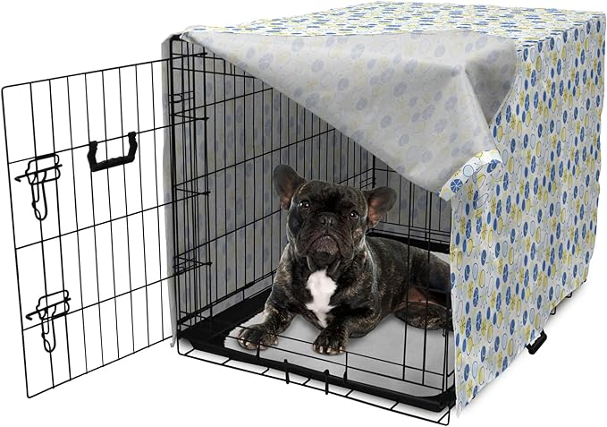 Lunarable Yellow and Blue Dog Crate Cover, Random Doodle Circles Abstract Floral Pattern, Easy to Use Pet Kennel Cover for Cats & Medium Dogs, 24 Inch, Pale Yellow Pale Blue