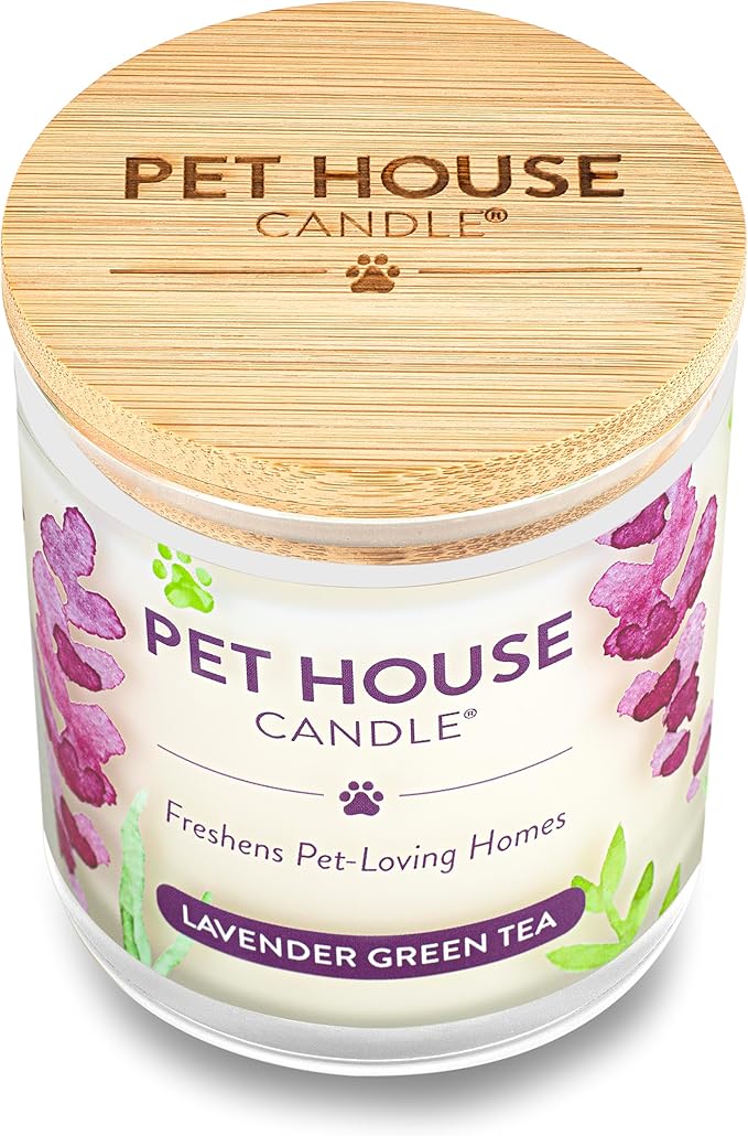 One Fur All 100% Natural Soy Wax Candle, 20 Fragrances - Pet Odor Eliminator, Appx 60 Hrs Burn Time, Non-Toxic, Reusable Glass Jar Scented Candles – Pet House Candle, Lavender Green Tea