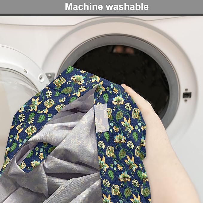 Lunarable Jacobean Dog Crate Cover, Triangles with Floral Pattern Stalks Leaves Flowers Whimsical Nature, Easy to Use Pet Kennel Cover for Small Dogs Puppies Kittens, 18 Inch, Dark Blue Green Mustard