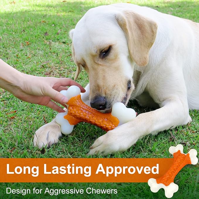 Dog Toys for Aggressive Chewers Large Breed, Tough Bones, Nylon Puppy Teething Chew Toys Medium Dogs, Heavy Duty Peanut Butter Flavor Toys