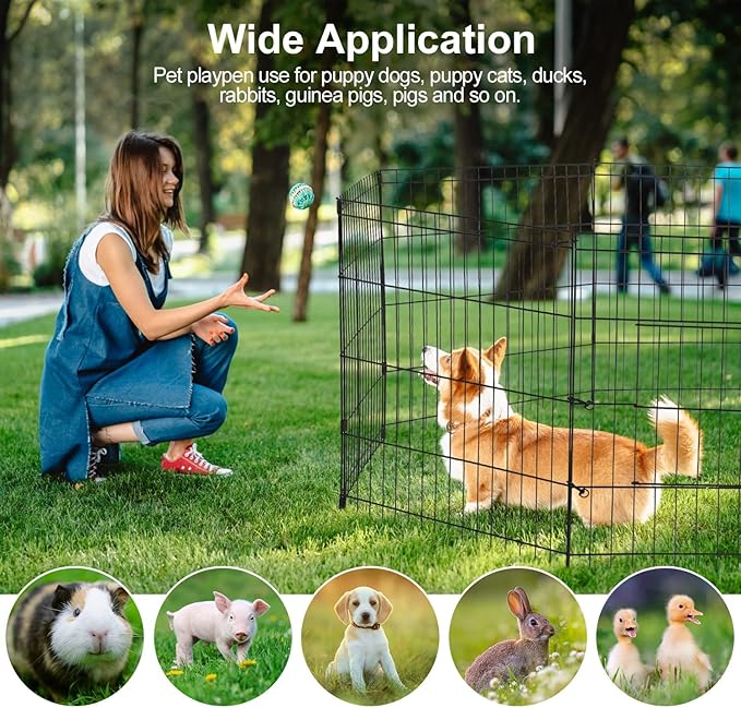 PJYuCien Dog Playpen - Metal Foldable Dog Exercise Pen, Pet Fence Puppy Crate Kennel Indoor Outdoor with 8 Panels 30”H & Bottom Pad for Small Medium Pets