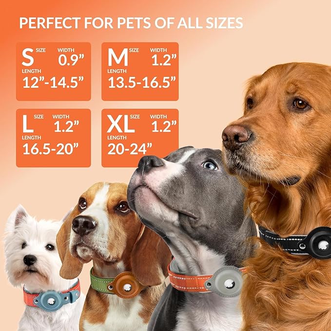 CollarDirect Airtag Dog Collar Reflective Nylon Neoprene Leather Holder for Apple Air Tag for Large, Medium, and Small Dogs (Orange, XL, 20-24 Inch)