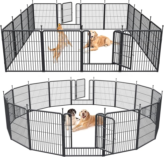 Musen Dog Playpen Indoor Outdoor, 16 Panels Dog Pen 32" Height Dog Fence Exercise with Doors for Large/Medium/Small Dogs, Portable Pet Playpen for Yard RV Camping, Hammer Paint Finish (Patent Pending)