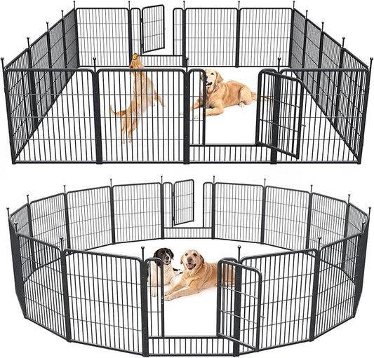 Musen Dog Playpen Indoor Outdoor, 16 Panels Dog Pen 32" Height Dog Fence Exercise with Doors for Large/Medium/Small Dogs, Portable Pet Playpen for Yard RV Camping, Hammer Paint Finish (Patent Pending)