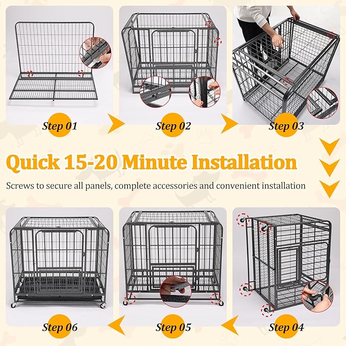 Metal Dog Crate for Small Medium Dogs 31 inch, Heavy Duty 10-Gauge Steel Dog Kennel Indoor Escape Proof, Wire Cage for High Anxiety or Arthritic Dogs Comfortable with Lockable Wheels, Bottom Tray