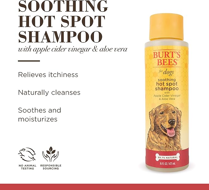 Burt's Bees for Pets Naturally Derived Soothing Hot Spot Shampoo with Apple Cider Vinegar and Aloe Vera - Itch and Hot Spot Relieving Shampoo for All Dogs - Made in USA, 16 Oz - 2 Pack