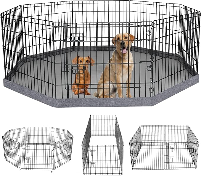 PETIME Foldable Metal Dog Exercise Pen/Pet Puppy Playpen Kennels Yard Fence Indoor/Outdoor 8 Panel 24" W x 30" H with Bottom Pad (with Bottom pad, 8 Panels 30" H)