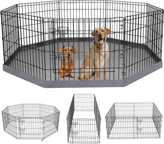 PETIME Foldable Metal Dog Exercise Pen/Pet Puppy Playpen Kennels Yard Fence Indoor/Outdoor 8 Panel 24" W x 30" H with Bottom Pad (with Bottom pad, 8 Panels 30" H)