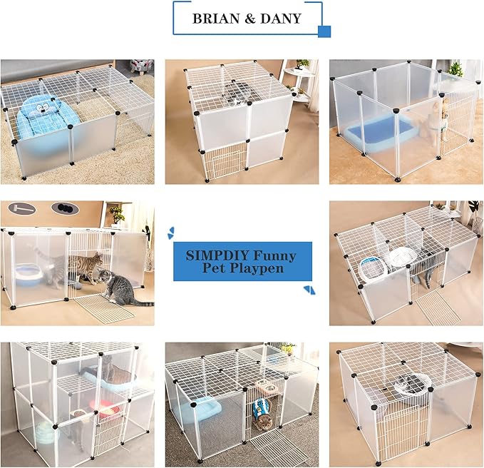 BRIAN & DANY Dog Playpen, Portable Plastic Pet Playpen, Clear Dog Play Pen Acrylic Rabbit Playpen Indoor, 12 Panels Puppy Fence and Guinea Pig for Small Animals- 28 X 20 Inch