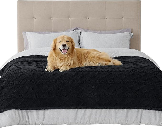 Bedsure Waterproof Dog Blankets for Large Dogs - Pet Blanket for Bed Couch Protector Washable, Premium Jacquard Coral Fleece Cat Throw Blanket, Soft Plush Reversible Furniture Protection, 60x80, Black