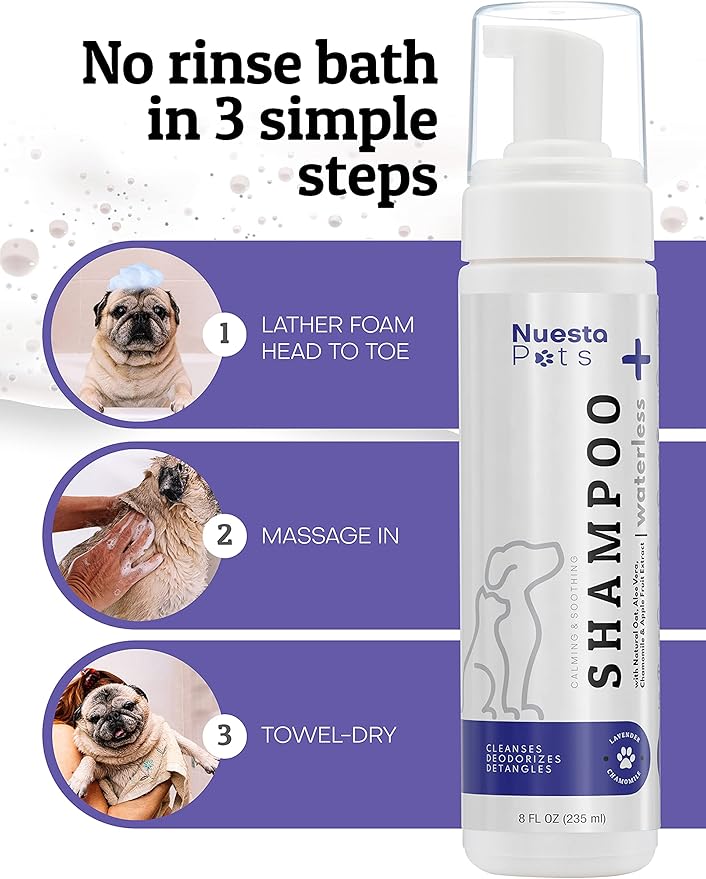 Pets Waterless No-Rinse Pet Shampoo | Soothing Hypoallergenic Gentle | time-Saving Stress-Free foaming Cleanser (1 8 fl oz Bottle Lavender)