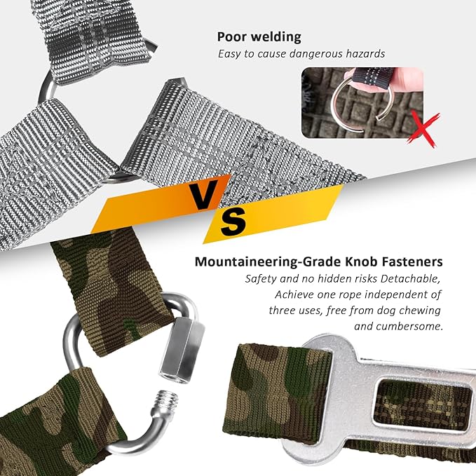 Removable Dog Seat Belts Harness for Car, 3 in 1 Pet Dog Car Seatbelt Leash, laqibak Restraint Secures to Headrest and Reflective Effect Adjustable Bungee Dog Seatbelt Tether, 2PCS and Poop Bag Holder