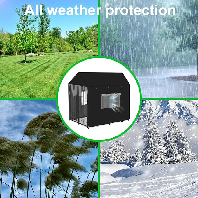 Outdoor Dog Kennel Cover Heavy Duty Full Coverage 600D Waterproof and Durable Dog Crate Cover for 4.2'Dx4.2'Wx4.5'H Multiple Brands of Dog Kennelswith Mesh Breathable Good Observation （Covers Only）