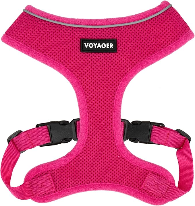 Voyager Aerolite No Pull Mesh Dog Harness with Lightweight, Soft, Breathable, Reflective Stitching, and Adjustable Straps for Walking, Running, Training, Heavy Duty and Durable - Fuchsia, S