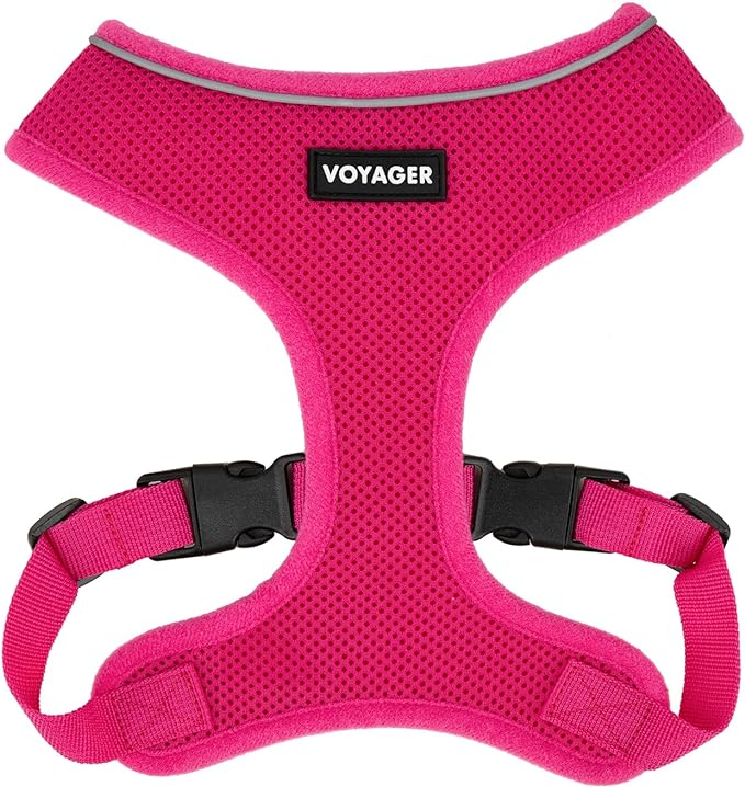 Voyager Aerolite No Pull Mesh Dog Harness with Lightweight, Soft, Breathable, Reflective Stitching, and Adjustable Straps for Walking, Running, Training, Heavy Duty and Durable - Fuchsia, L