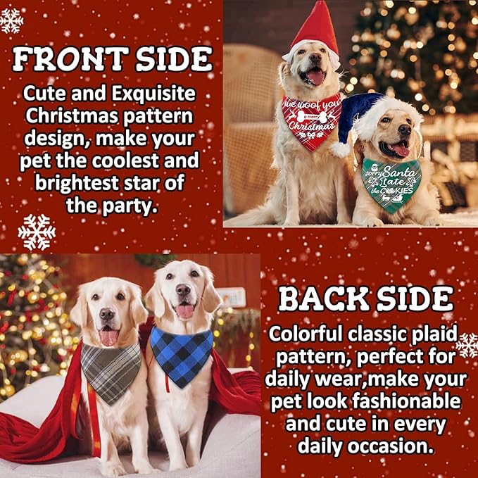 4 Pack Merry Christmas Dog Bandanas Classic Stylish Plaid Xmas Dogs Christma Bandana Pets Scarf Bibs Gift Set Dog Bandanas for Small Medium Large Puppy Pets