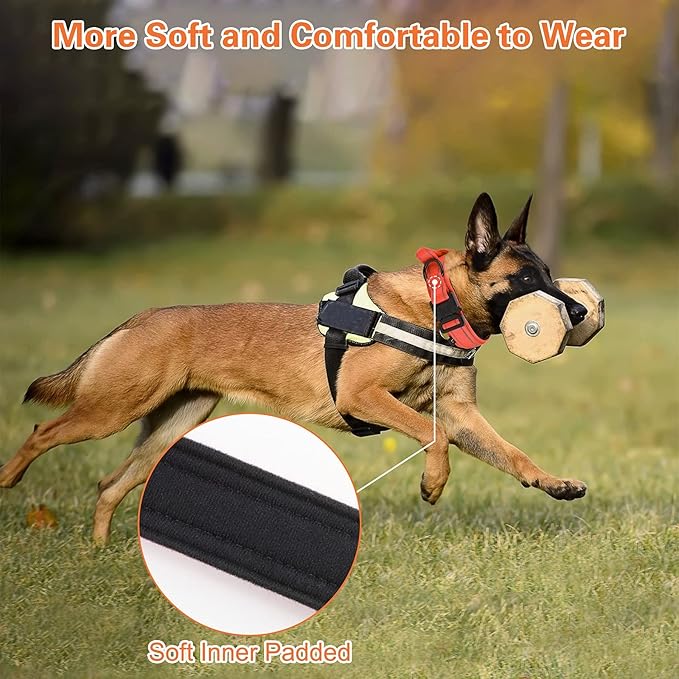 KCUCOP Tactical Dog Collar, Heavy Duty Dog Collar with Handle and Metal Buckle, Military Thick Dog Collars for Medium and Large Dogs(Orange-M-Reflective, 1 Patch)