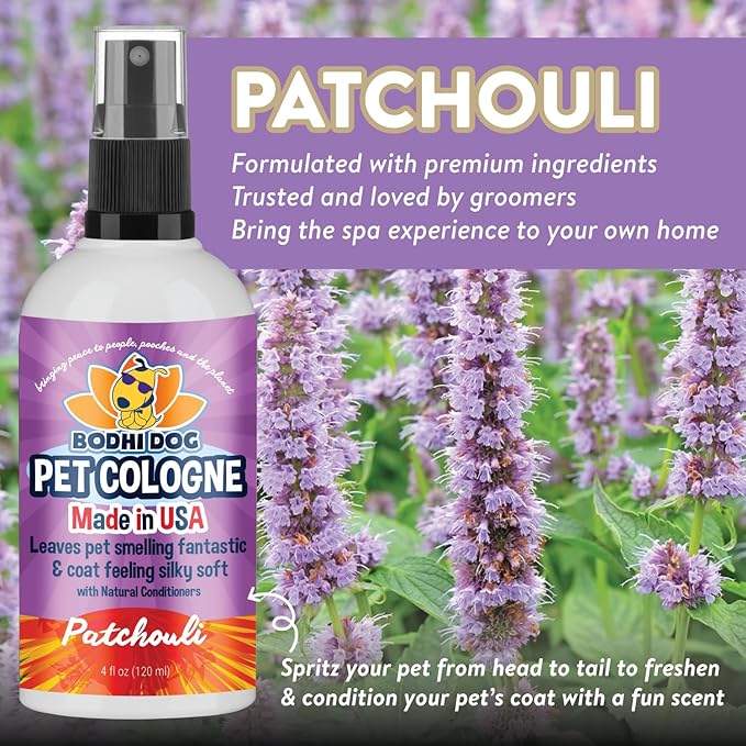 Bodhi Dog Natural Dog Cologne (Patchouli) - Premium Scented Deodorizing Pet Perfume with Conditioner for Dogs & Cats - Keeps Pets Fresh & Clean - Gentle and Safe Formula, Made in USA (4 Fl Oz)