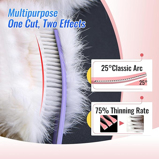 Curved Chunkers Dog Grooming Scissors 7.5" Macarone Series Professional Pet Grooming Shears for Large Dogs Pets Japan 440C Stainless Steel Sharp & Durable(Pink, 30Teeth Curved Thinners)