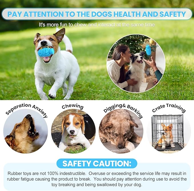 PIFFZEDO Dog Toys for Aggressive Chewers Tough Dog Squeaky Toys for Small Medium Breed Interactive Durable Natural Rubber Dog Chew Toys Dog Birthday Toy Dog Toothbrush(Azure,Small)