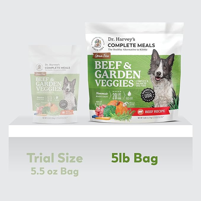 Dr. Harvey's Beef & Garden Veggies Dog Food, Human Grade Grain-Free Dehydrated Food for Dogs with Freeze-Dried Beef (5 Pounds)