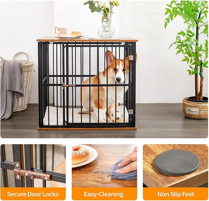 Made4Pets Dog Crate Furniture Dog Kennel Indoor Decorative Wood Dog Cage, 25”L x 18.6”W x 22.9”H, Brown