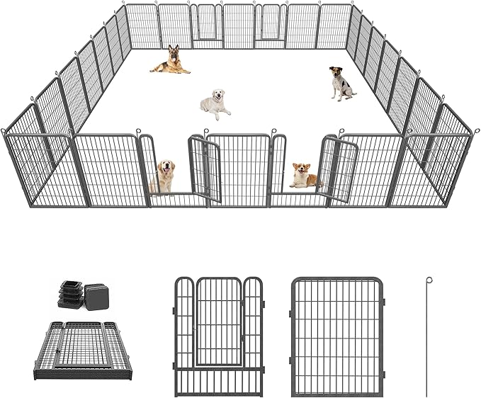 Dog Playpen 40 inch Dog Fence for Outdoor Indoor Use Heavy Duty Metal Dog Pen for Large Dogs, Rustproof Pet Playpen Portable Pet Fence Outdoor for Yard, RV Camping, Customizable, 28 Panels