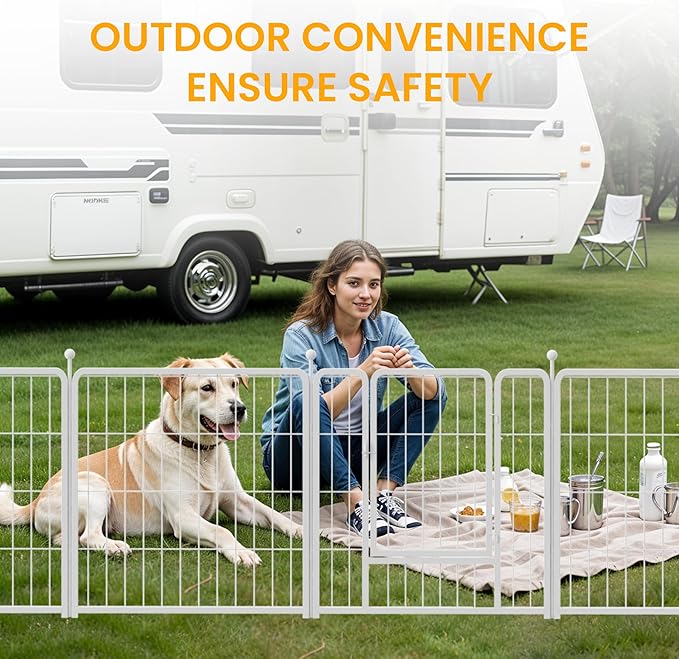 Dog Playpen 32 Inch 8 Panels, Ideal Dog Fence for Small/Medium Dogs Indoor & Outdoor Bliss, Perfect Dog Pen for Camping, Yard, RV, Garden Fence, White