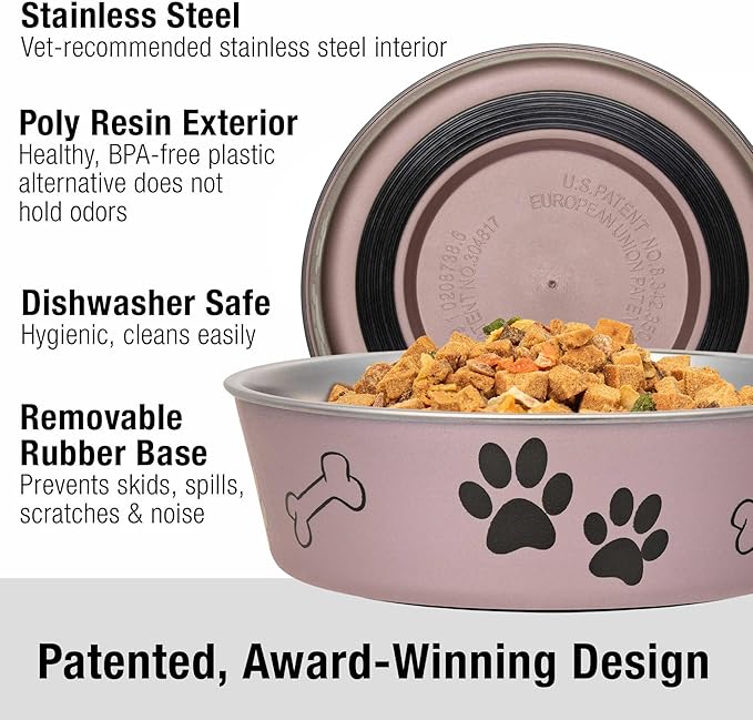Loving Pets Bella Dog Bowls- Stainless Steel Dog & Cat Bowls - Spill Proof Dog Food Bowl, Cat Bowl, Puppy Essentials & Pet Supplies Great for Home & Travel (Small 10-20 lbs, Grape)