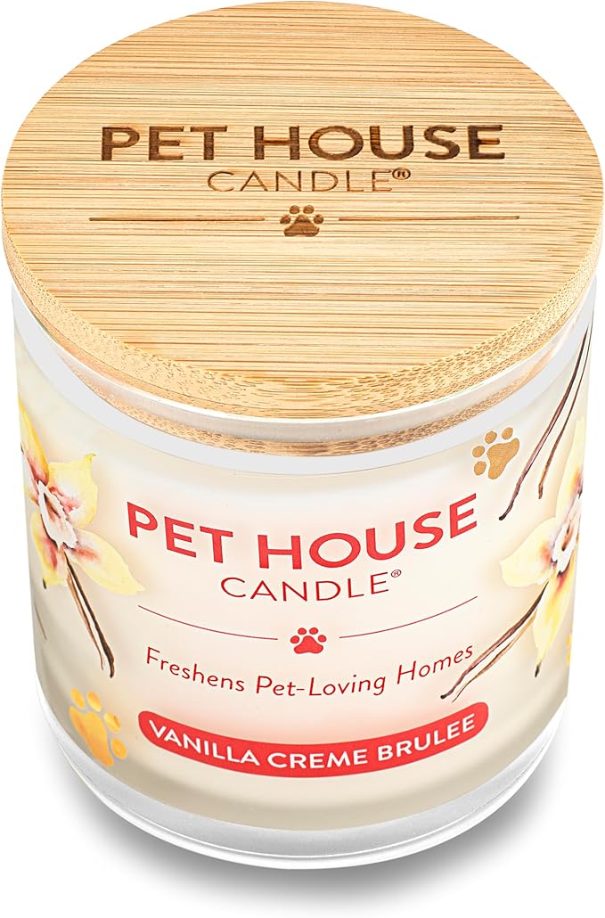 One Fur All Pet House Candle 2 Pack - Plant-Based/Soy Candle - Clean Burning Scented Candles, Long Lasting Pet Odor Candle for Home - Vanilla Crème Brulee