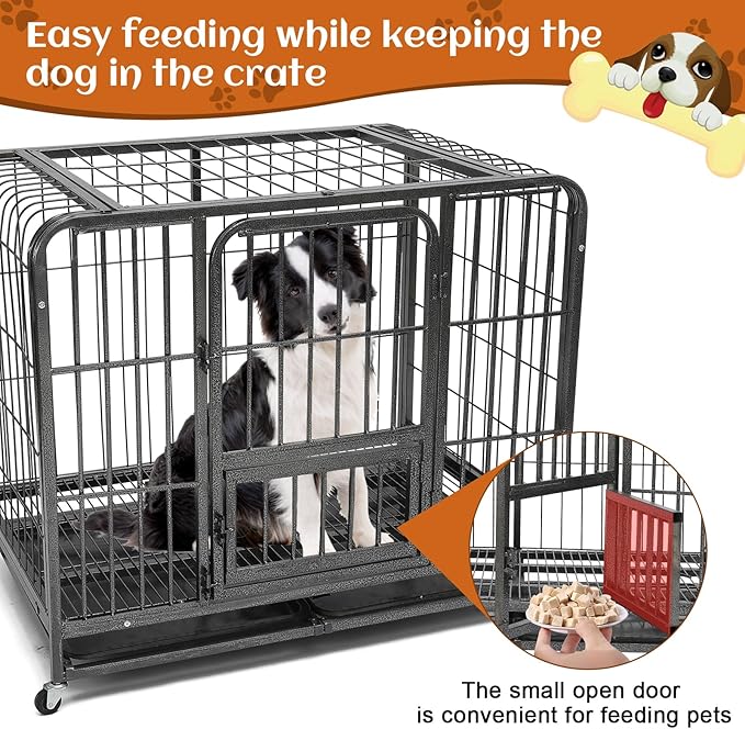 31inch Indestructible Metal Dog Crates for Small/Medium Dogs, Heavy Duty Escape Proof Dog Kennel Indoor with Lockable Wheels, High Anxiety Double Door with Removable Tray 31" L x 21.3" W x 28.7" H