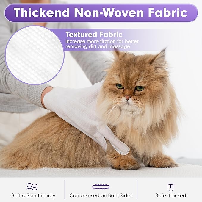 cyeollo Pet Cleaning Wipes for Dogs Fur & Butt, Dog Dry Grooming Bath Glove Wipes for Deodorizing, Lick Safe Cats Cleaning Wipes, Wash Free, 6PCS