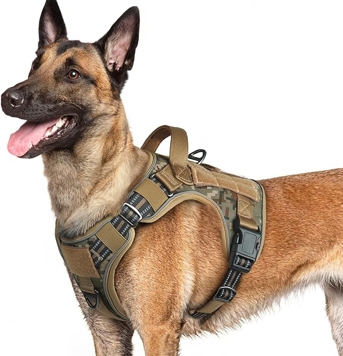 rabbitgoo Dog Harness for Large Dogs No Pull, Tactical Service Dog Vest with Molle and Control Handle, Adjustable and Reflective Military Pet Harness for Easy Walking and Training, Desert camo, L
