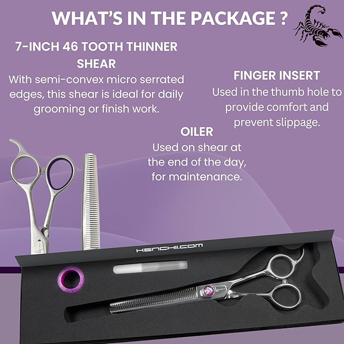 Kenchii Scorpion 46 Tooth Thinning Scissors for Dogs and Pets - Premium Steel Scissors for Dog Grooming - Dog Shears Pet Grooming Accessories - Pet Hair Trimming Scissor