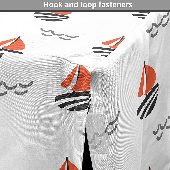 Lunarable Sail Boat Dog Crate Cover, Abstract Boat Waves Cartoon Drawing Style Geometric Pattern, Easy to Use Pet Kennel Cover for Medium Large Dogs, 36 Inch, Salmon Black Grey