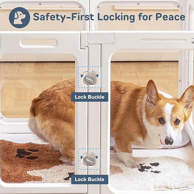 Clear Dog Playpen Indoor, 24" Acrylic Plastic Pet Play Pen with Door, Playpen for Puppy Cat Rabbit Ferret, Easy to Install Preferable Playpen for Small Dogs, Customizable, White 8 PCS