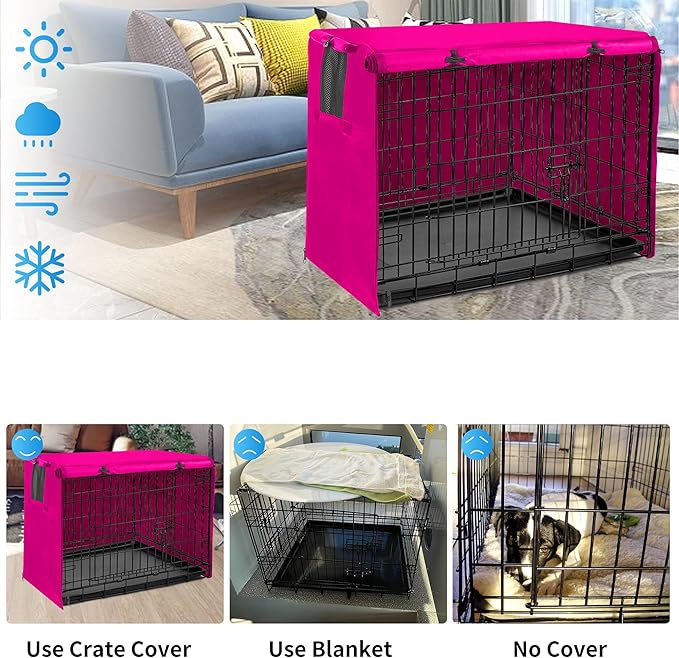 Dog Crate Cover 48 inch XL Dog Kennel Outside Cover, Big Dog Cage for Large Dogs Wire with1 2 3 Doors, Waterproof 600D Oxford Fabric Indoor/Outdoor Pink（Dog Crate NOT Included）