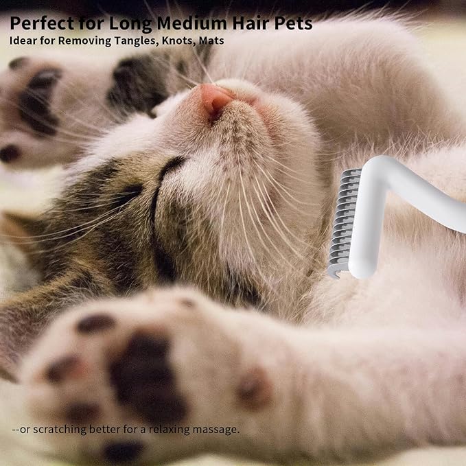 Cat Brush for Long Haired Cats & Indoor Cats, Dog Brush for Shedding & Grooming, Deshedding Dog Brush Dematting Comb for Dogs Remove Loose Hair & Matted Fur, Pet Undercoat Rake, White