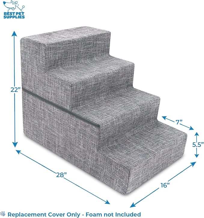 Best Pet Supplies Portable Foldable Foam Pet Stairs/Steps for Couch, Sofa, and High Bed, Non-Slip Bottom Balanced Paw Safe - Gray Linen, Foldable 4-Step (H: 22")