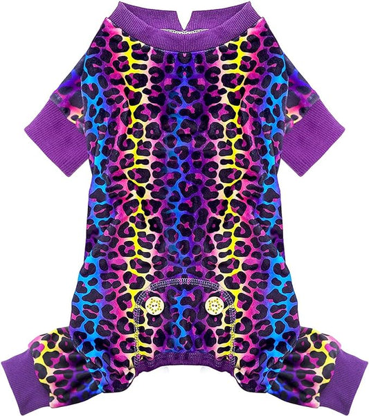 KYEESE Dog Pajamas Velvet Dog Pajamas Small Sized Dogs Dogs Pjs with Leopard Pattern Soft Doggie Jammies Stretchy Doggie Clothes Puppy Onesie Comfy Pet Coat Pet Costume, X-Small