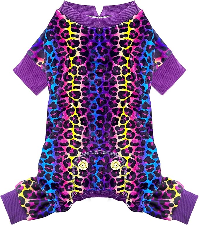 KYEESE Dog Pajamas Stretchy Pet Jammies Coat Comfy Pet Onesie Costume Velvet Dog Pajamas Small Sized Dogs Soft Dogs Clothes Pjs with Leopard Pattern, Large