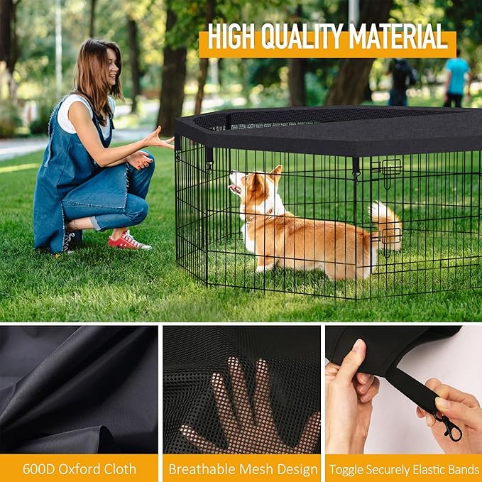 Dog Pen Pet Playpen Dog Fence Cover Indoor Foldable Metal Wire Exercise Puppy Play Yard Pet Enclosure Cover Outdoor (Only Top Cover, Playpen Not Included)