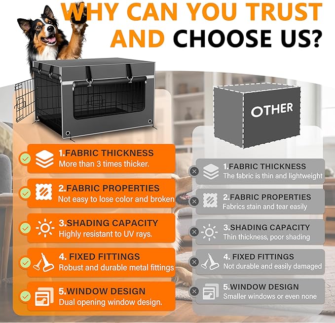 Dog Crate Cover 42 Inch Insulated Tear-Resistant – Heavy-Duty & Breathable Dog Kennel Cover Indoor/Outdoor Use, Seamless Fit Most Wire Crates, Gray(Cover Only)