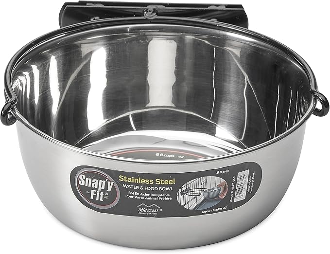 MidWest Homes for Pets Snap'y Fit Stainless Steel Food Bowl/Pet Bowl, 2 qt. for Dogs & Cats (42), Silver