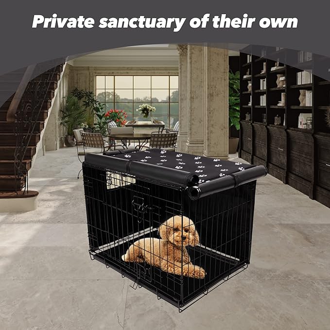 Dog Crate Cover Indoor/Outdoor Durable Windproof 600D Oxford Fabric Pet Kennel Cover Fit for 24 30 36 42 48 Inches Wire Dog Crate for Small and Large Dogs-Cover Only (48 Inch (48"x30"x33"))